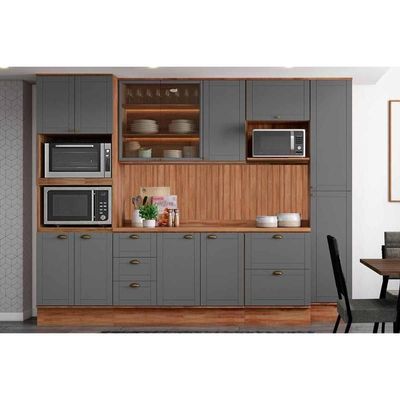 Cozinha Modulada Carraro Bella Carraro 9 Peças C9P23 Nogal/Cinza