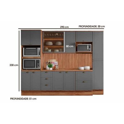 Cozinha Modulada Carraro Bella Carraro 9 Peças C9P23 Nogal/Cinza