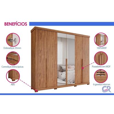 Guarda Roupa Casal 6Ptas c/Esp Pés Guarapari Jequitiba Panan