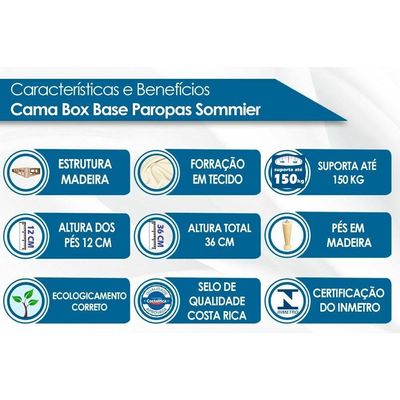 Cama Box Base Solteiro Paropas Sommier White 96x203x24