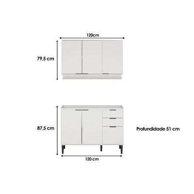 Cozinha Modulada Carraro 2 Peças Alpha C2P51 Branco