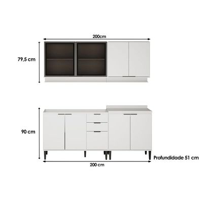 Cozinha Modulada Carraro 4 Peças Alpha C4P178 Freijo/Off White