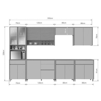 Kit Cozinha Nesher 7 Peças Condessa CZ437 Carv/Greige