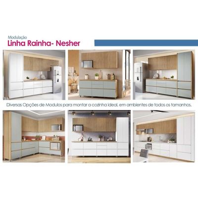 Módulo Cozinha Nesher Rainha 2 Portas 5Gavetas Rainha Nature/Verde Nesher