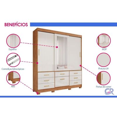 Guarda Roupa Casal 3 Portas c/Esp Luiza Jequitiba Panan