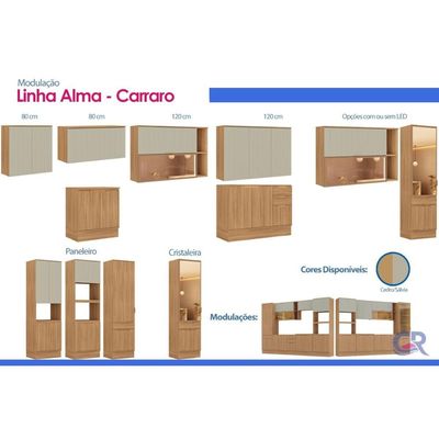 Balcão Cozinha Modulado Alma 2 Portas c/Tampo 80cm Cedro Carraro