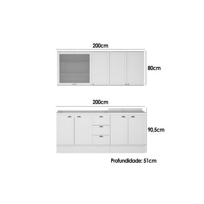 Kit Cozinha Carraro 4 Peças Bella C4P249 Nogal/Cinza