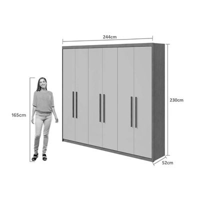 Guarda Roupa Casal 6 Portas c/Pés Áries Amendoa Clean Lopas