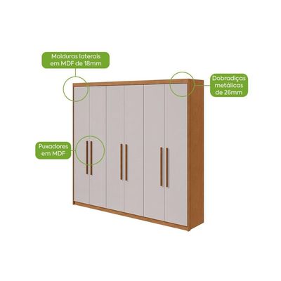Guarda Roupa Casal 6 Portas c/Pés Áries Amendoa Clean Lopas
