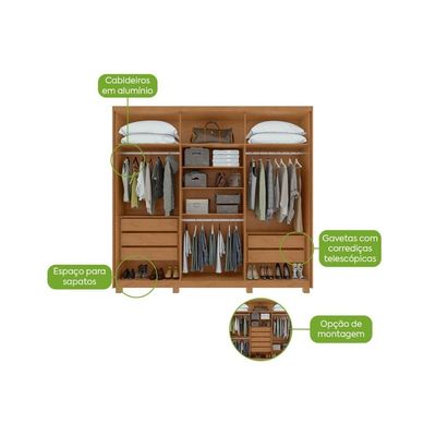 Guarda Roupa Casal 6 Portas c/Pés Áries Amendoa Clean Lopas
