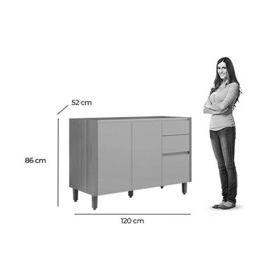 Módulo Cozinha Linea Allure Allure p/ Pia c/2 pta e 3 Gav 120cm Jequitiba/Gris Linea Brasil