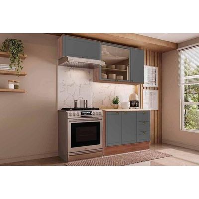 Cozinha Modulada Carraro 3 Peças Bella C3P23 Nogal/Cinza