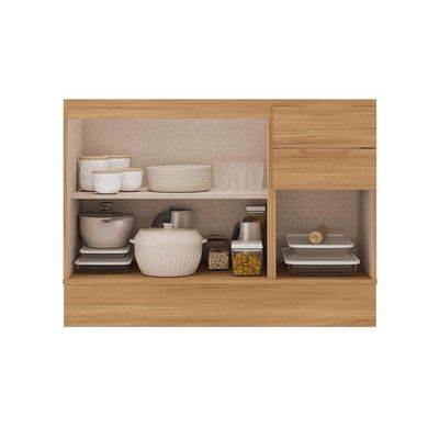 Balcão Cozinha Modulado Alma 3 Portas e 2 Gavetas 120cm Cedro Carraro