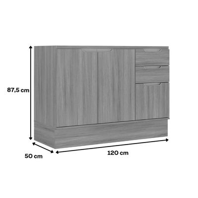 Balcão Cozinha Modulado Alma 3 Portas e 2 Gavetas 120cm Cedro Carraro