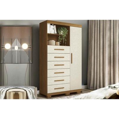 Cômoda Solteiro Marabá c/1 Porta 6Gavs e Pés Cinamomo/Areia - S. Andirá
