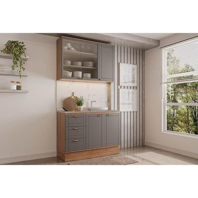 Kit Cozinha Carraro 2 Peças Bella C2P47 Nogal/Cinza
