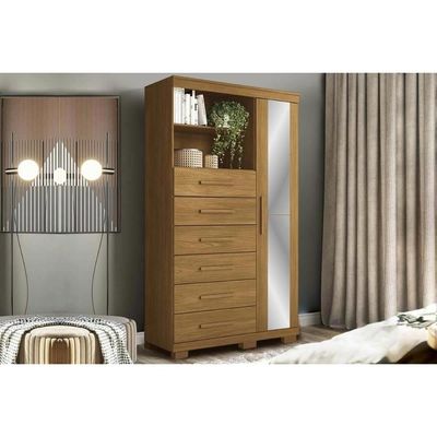 Cômoda Solteiro Marabá c/1 Porta c/Esp 6Gavs e Pés Cinamomo - S. Andirá