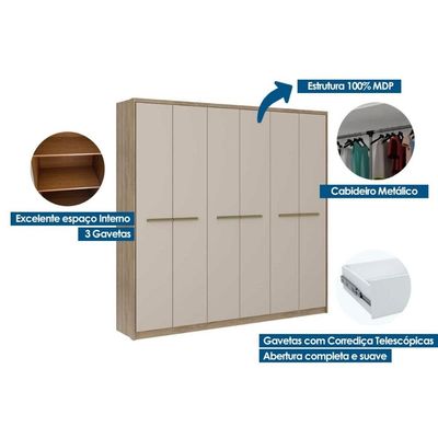 Guarda Roupa Casal 6 Portas Belmont Cedro/Salvia Carraro