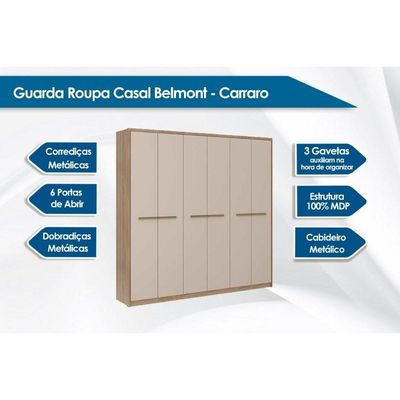 Guarda Roupa Casal 6 Portas Belmont Cedro/Salvia Carraro