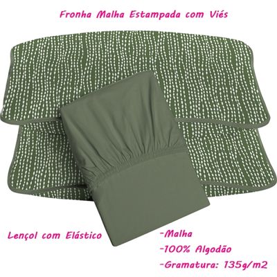 Jogo de Lençol KazzaVip Queen Malha 100% Algodão Elias 3 peças Linha Premium Oliva