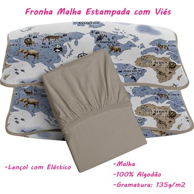 Jogo de Lençol KazzaVip King Malha 100% Algodão Tiago 3 peças Linha Premium Trigo