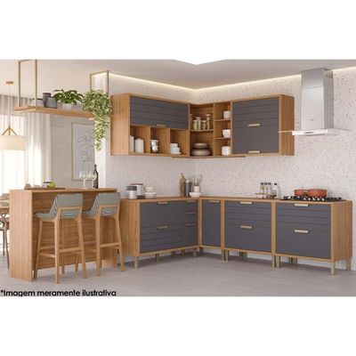 Balcão Cozinha MGM c/Tampo Eloise Nicho de Canto c/1 Porta 92cm Cinamomo/Off