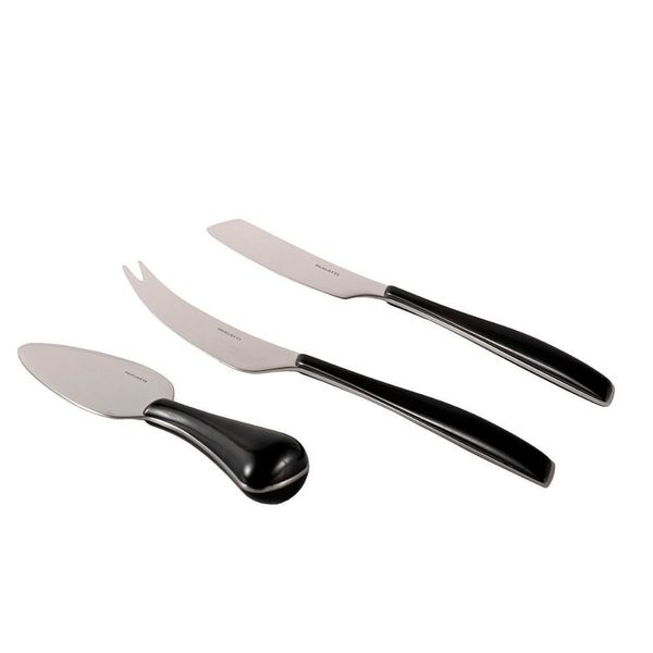 Kit 3 Peças Queijo Faca Espátula Petisco Caixa Preto Bugatti