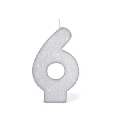 Vela de Aniversário Silver com Gliter Número 6 Branco UNICA