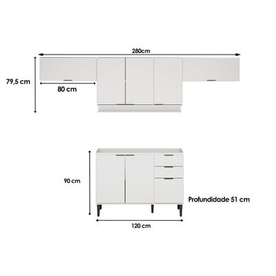 Kit Cozinha Carraro 4 Peças Alpha C4P179 Freijo/Off White