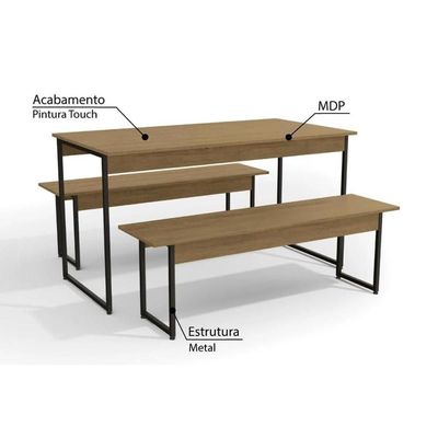 Mesa Sala Jantar c/2 Bancos Industrial LI013 Canela/Branco Kappesberg
