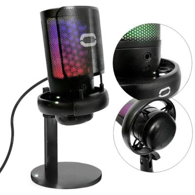 Microfone Gamer Rgb Usb Para Pc Mt1060r Preto