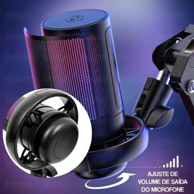Microfone Gamer Rgb Usb Para Pc Mt1060r Preto