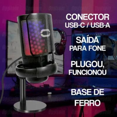 Microfone Gamer Rgb Usb Para Pc Mt1060r Preto