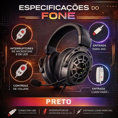 Fone Headset Gamer RGB com Microfone