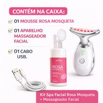 Kit Spa Facial Mousse Limpeza Rosa Mosqueta + Massageador