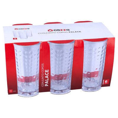 Jogo de Copos Cazza Palace em Vidro 6 Peças 240ml UNICA
