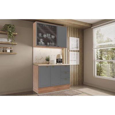 Cozinha Modulada Carraro 2 Peças Bella C2P48 Nogal/Cinza