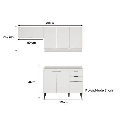 Cozinha Modulada Carraro 3 Peças Alpha C3P32 Freijo/Off White