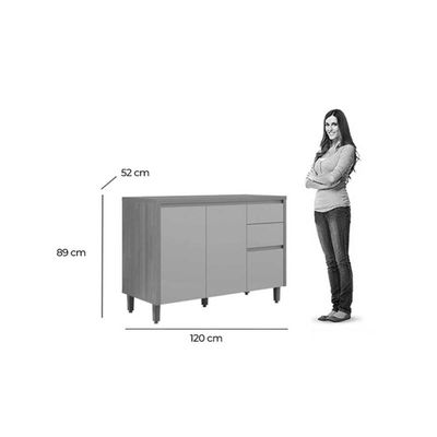 Módulo Cozinha Linea Allure Allure c/Tampo c/2 pta e 3 Gav 120cm Jequitiba/Gris Linea Brasil