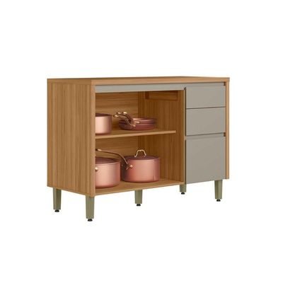 Módulo Cozinha Linea Allure Allure c/Tampo c/2 pta e 3 Gav 120cm Jequitiba/Gris Linea Brasil
