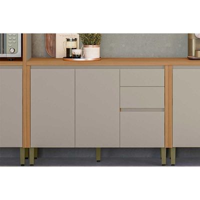 Módulo Cozinha Linea Allure Allure c/Tampo c/2 pta e 3 Gav 120cm Jequitiba/Gris Linea Brasil