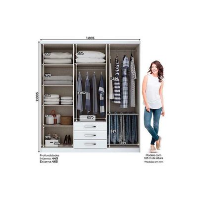 Guarda Roupa Casal 6 Portas 3 Gavetas Caju Cinamomo/Off Henn