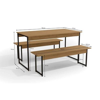 Mesa Sala Jantar c/2 Bancos Industrial LI013 Canela/Preto Kappesberg