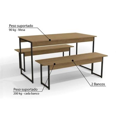 Mesa Sala Jantar c/2 Bancos Industrial LI013 Canela/Preto Kappesberg