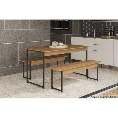 Mesa Sala Jantar c/2 Bancos Industrial LI013 Canela/Preto Kappesberg