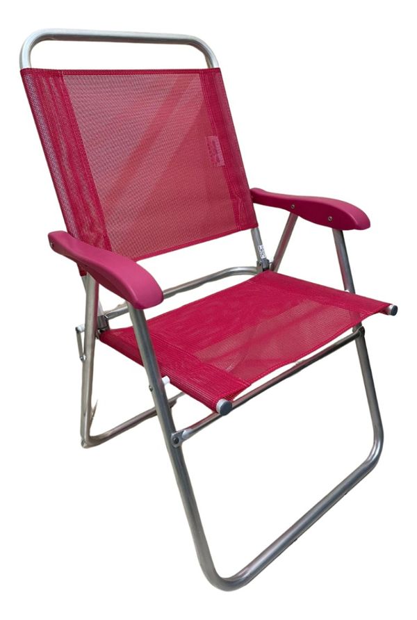 Cadeira De Praia Alta Sanete Encosto Alto Aluminio Ronchetti Rosa