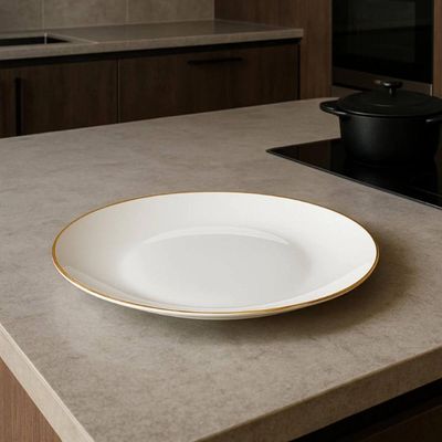 Prato Raso 27cm Porcelana Branco Borda Dourada Legacy Gold Mesa Posta Elegante