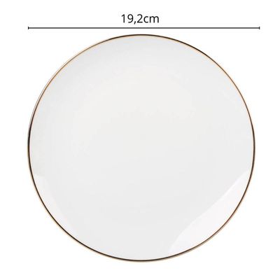 Prato para Sobremesa 19,2cm Porcelana Branca Borda Dourada Legacy Gold L'Hermitage Mesa Posta Luxo