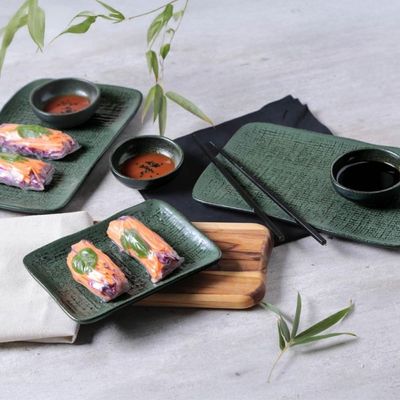 Travessa Retangular Prato Sushi Sashimi 27x16cm Juta Greenery Porto Brasil Japonês