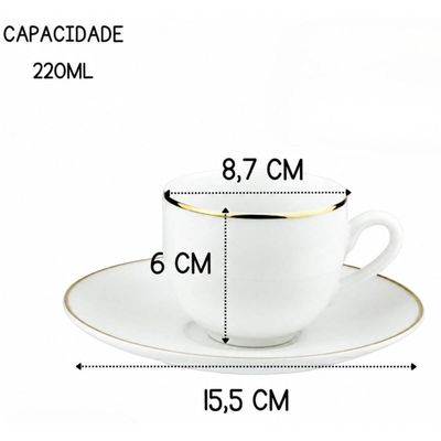 Xícara de Chá com Pires Legacy Gold Porcelana 220ml L'Hermitage Branco Fio de Ouro